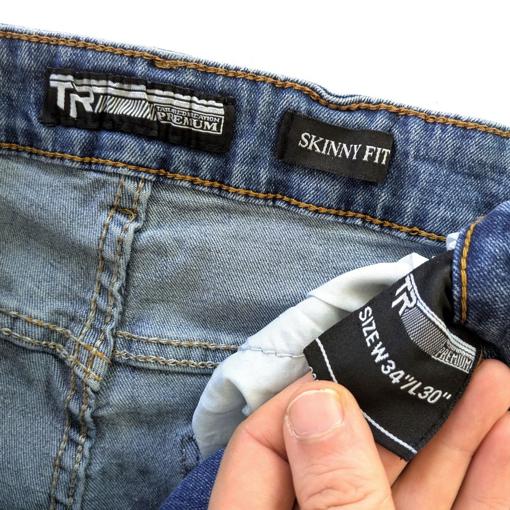 TR Premium Skinny Fit Distressed Jeans Light Wash Mens 34x30 Ripped Denim - Picture 3 of 5